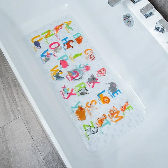 Cartoon Kids Bath Mat - Non Slip Bathtub Mat 35x16 Inch XL Large Size Tub Mats Anti Slip Shower Mats for Bathroom Floor (Alphabet)