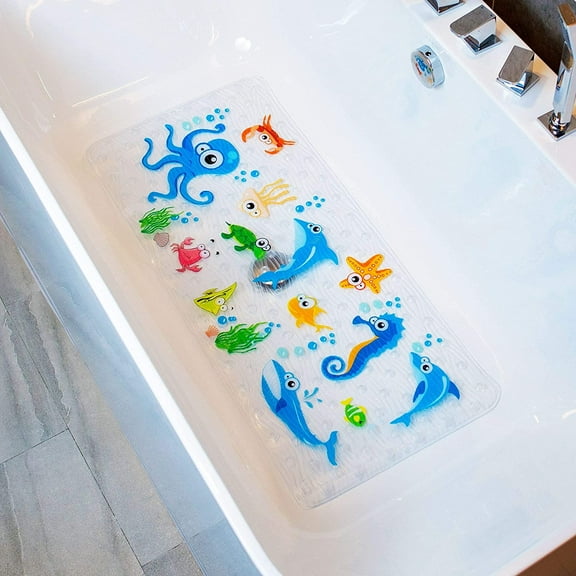 Cartoon Kids Bath Mat - Non Slip Bathtub Mat 35x16 Inch XL Large Size Tub Mats Anti Slip Shower Mats for Bathroom Floor (Octopus)