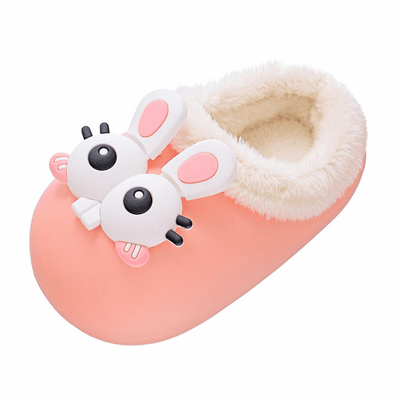 Cartoon Kids Winter Slippers Warm Plush Lined EVA Clogs Indoor Outdoor Soft Non-Slip Home Shoes for Boys Girls Cute Animal Style Cozy Footwear