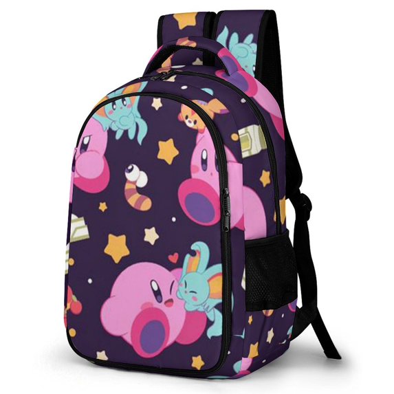 Cartoon Kirby Backpack Multipurpose Daypack Large Capacity Student Schoolbag Satchel Bookbag Rucksack Travel Laptop Bag With Pockets