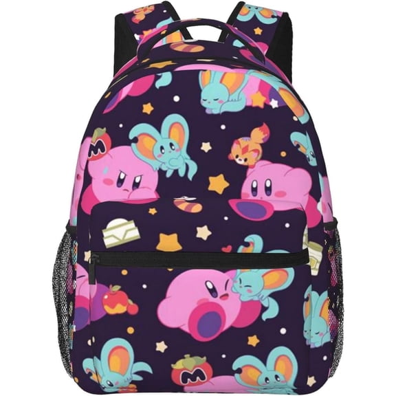 Cartoon Kirby Backpack Shoulders Laptop Daypack Student Bag Satchel Bookbag Unisex Travel Bag Rucksack Knapsack,Style-1