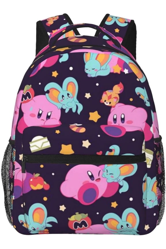 Cartoon Kirby Backpack Shoulders Laptop Daypack Student Bag Satchel Bookbag Unisex Travel Bag Rucksack Knapsack,Style-1