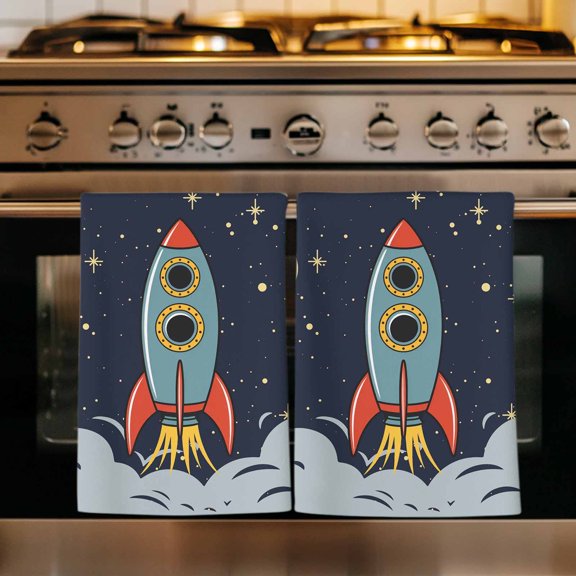 Cartoon Kitchen Towels Set of 2, Moon Stars Modern Art Absorbent Dish Towels for Kitchen, Microfiber Hand Towel, Quick Drying Tea Towel for Cleaning Decorative Dishcloths