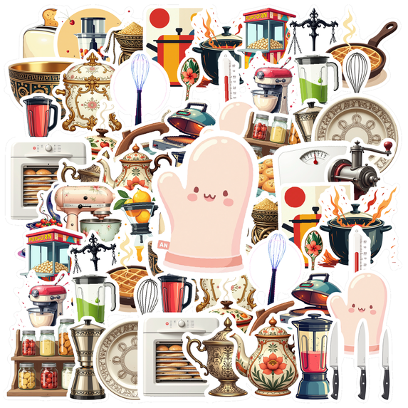 Cartoon Kitchenware Theme Stickers, Waterproof Kitchenware Theme Sticker for Water Bottle Laptop Phone Cases Planner Skateboard Luggage Helmet Party Favor Decor, Ideal for Adults Teens Teacher Rewards