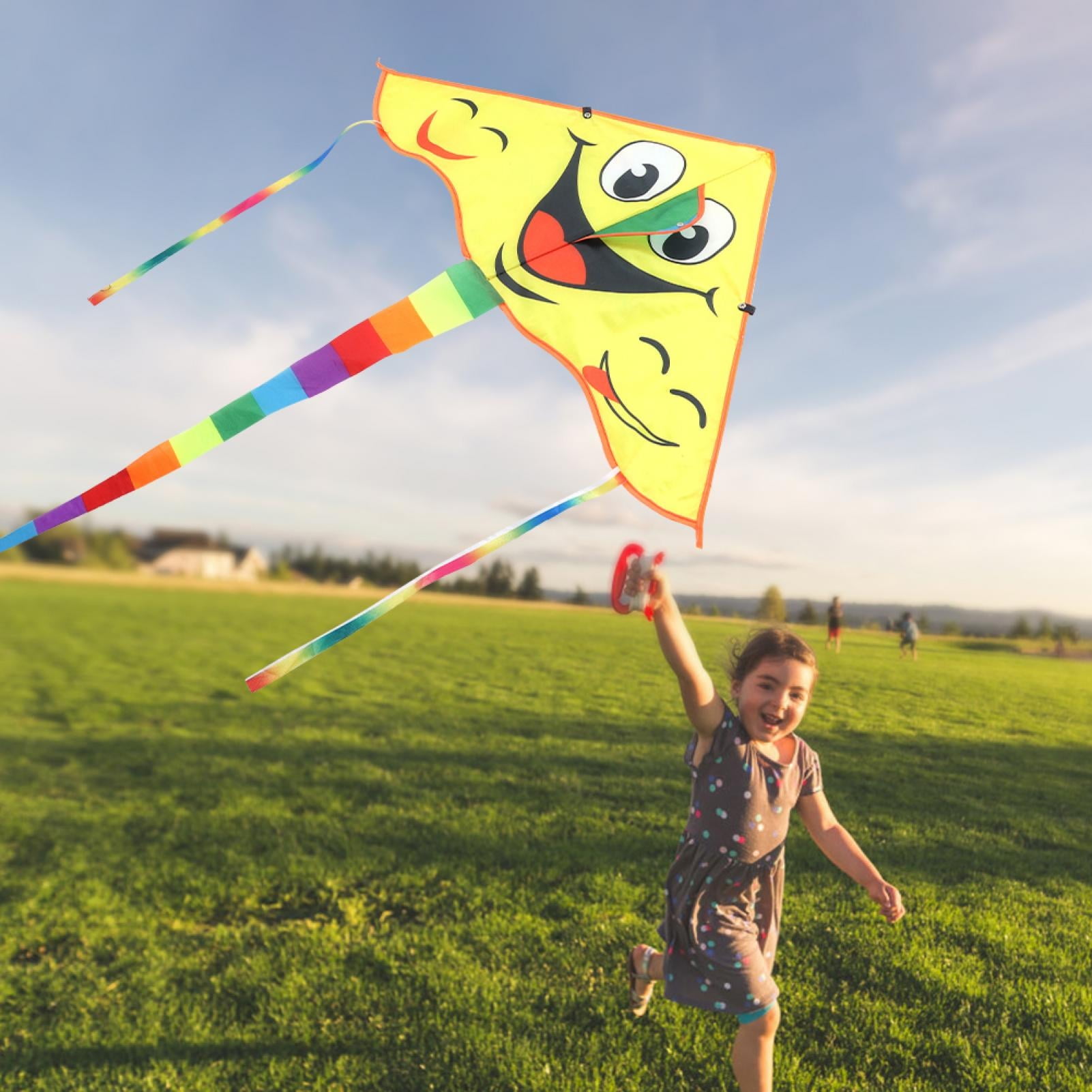 Cartoon Kite,Portable Children Triangle Shape Cartoon Kite Smile Pattern Toy Kites for Family Outdoor Play, Kid Kites