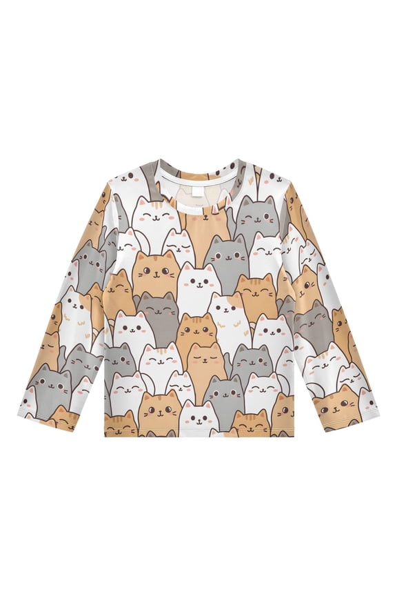 Cartoon Kitten Boys' Rash Guard Shirts UPF 50 Plus Sun Protection Short Sleeve Swim Tees 9-10T