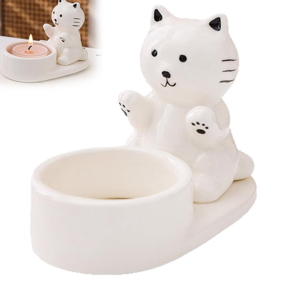Cartoon Kitten Holder - Ceramic Anti-Drip Candle Stand, Decorative Wax Holder for Tables and Shelves, Easy to Arrange Lightweight Function, Home Decor Category Tool, Candle Display Accessory