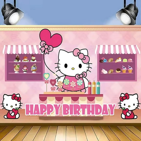 Cartoon Kitty Birthday Backdrop Photography Kids Party Supplies Happy Birthday Party Decorations 37''×30''