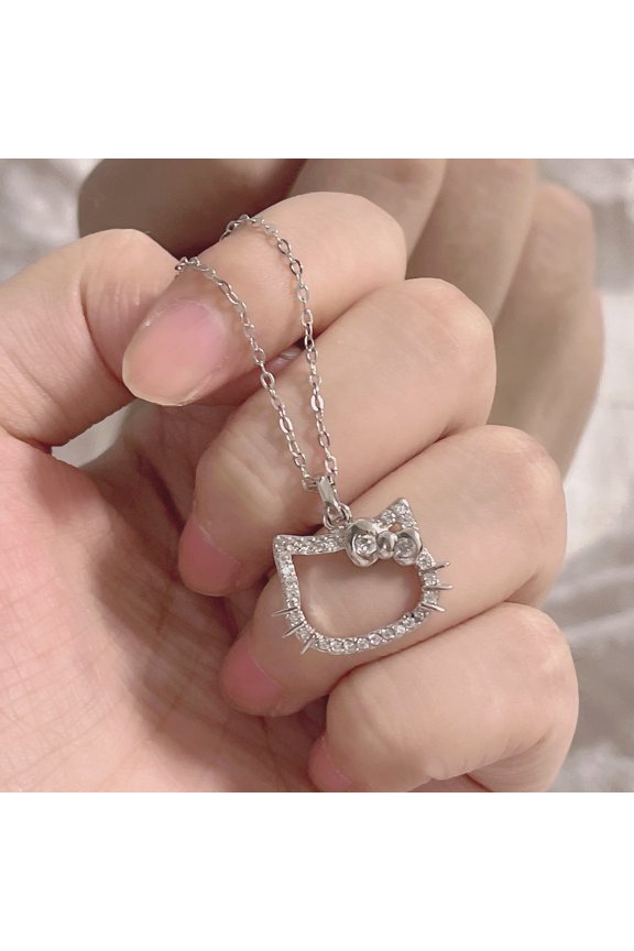 Cartoon Kitty cat diamond necklace, fashionable girly heart, student bestie clavicle chain, niche design sweater chain