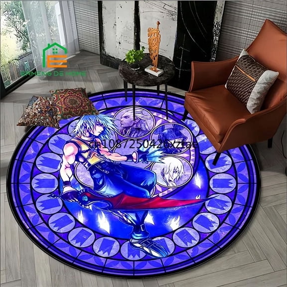 Cartoon Kk-Kingdom H-Hearts Pattern Area Round Carpet Living Room Bedroom Rugs Non -slip Door Pad Floor Mats Area Rug