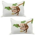 thumbnail image 1 of Cartoon Knitted Quilt Pillowcover Set of 2, Funny Monkey Hanging from Tree and Holding Banana Jungle Animals Theme Print, Standard Queen Pillow Sham Bedroom, 30" x 20", Chocolate White, by Ambesonne, 1 of 1