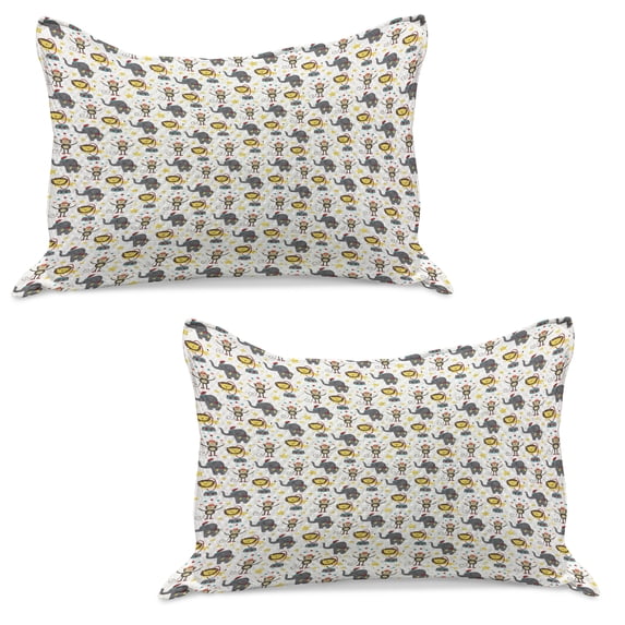 Cartoon Knitted Quilt Pillowcover Set of 2, Happy Circus Lion Monkey Animals Jumping Posing Juggling Stars Backdrop Artwork, Standard Queen Pillow Sham Bedroom, 30" x 20", Multicolor, by Ambesonne