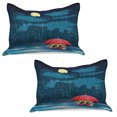 thumbnail image 1 of Cartoon Knitted Quilt Pillowcover Set of 2, Kitty and Poppy Romantic Love Story Starry City Blocks Rainy Day Umbrella, Standard Queen Pillow Sham Bedroom, 30" x 20", Blue Coral, by Ambesonne, 1 of 1