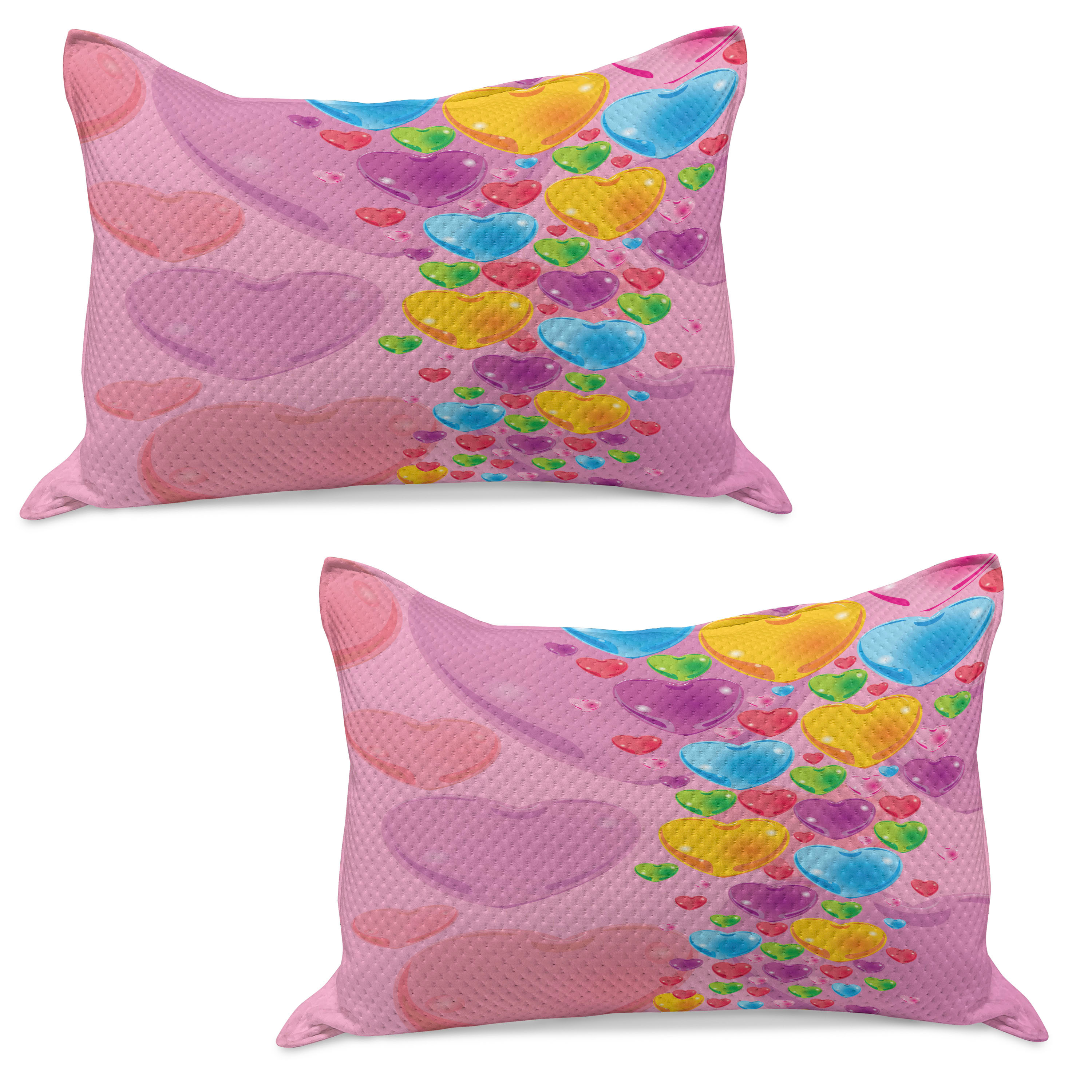 Cartoon Knitted Quilt Pillowcover Set of 2, Romantic Art with Colorful Crystal Hearts Creative