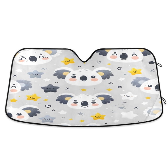 Cartoon Koala Face and Star Car Windshield Sun Shade Foldable Car Front Window Visor Heat and UV Protection 53x23.5