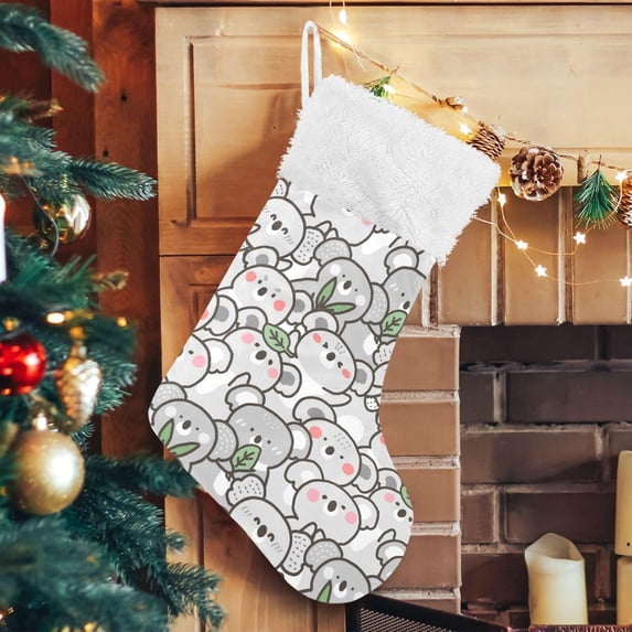 Cartoon Koala Large Christmas Stockings, Hanging Xmas Stockings Candy Fireplace Stocking Hanging Tag with Crystal Velvet for Family Holiday Christmas Party Decorations,17.7"