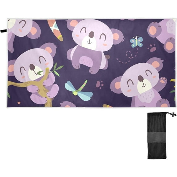Cartoon Koala Purple Beach Towel Fast Drying Camping Towels Sand Free Beach Blanket Soft Absorbent Travel Sport Towel for Gym Bath Shower Swimming 31" x 71" Washcloth Gift