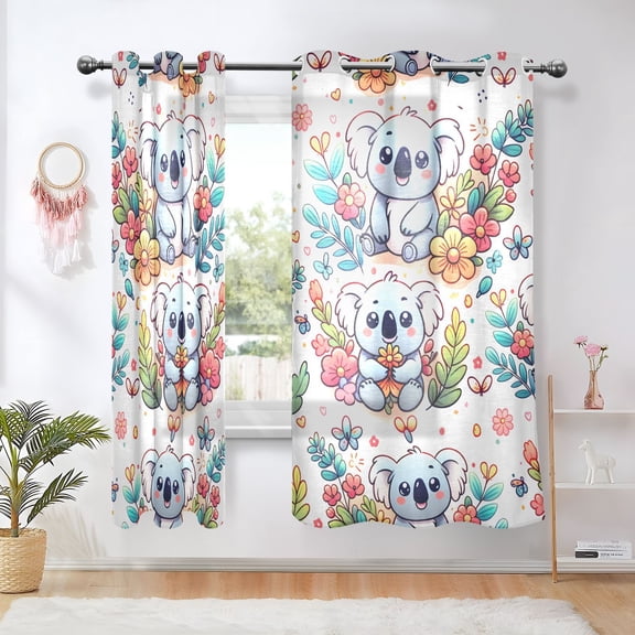 Cartoon Koala and Flowers Blackout Curtains Thermal Insulation 63 inch Grommet for Bedroom Living Room Bathroom Kitchen Windows 2 Pack