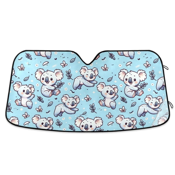 Cartoon Koala and Leaf Car Windshield Sun Shade Foldable Car Front Window Visor Heat and UV Protection 53x23.5