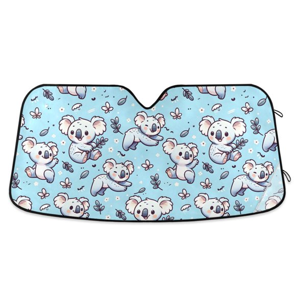 Cartoon Koala and Leaf Car Windshield Sun Shade Foldable Car Front Window Visor Heat and UV Protection 55x27.6