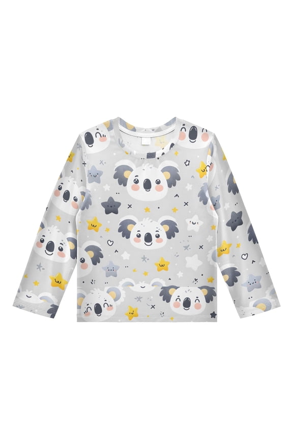 Cartoon Koala and Star Boys' Rash Guard Shirts UPF 50 Plus Sun Protection Short Sleeve Swim Tees 3T