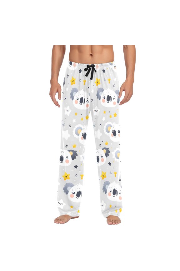 Cartoon Koala and Star Men's Pajama Pants Cotton Long Sleepwear Lounge Pants 2XL