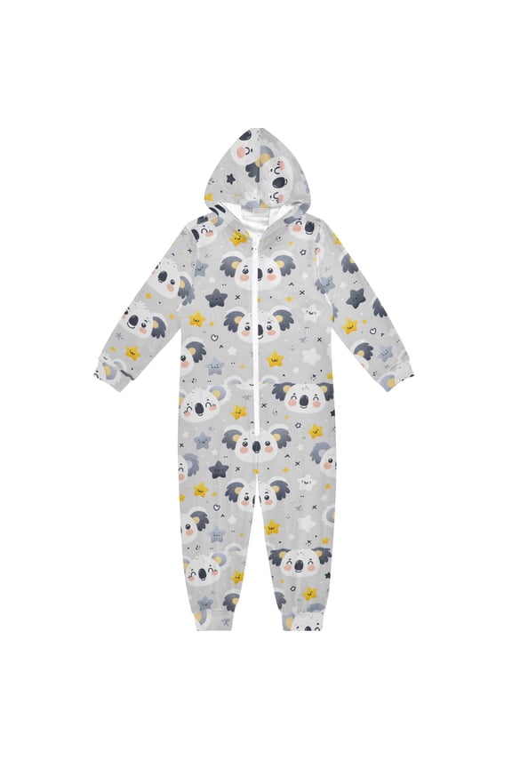 Cartoon Koala and Star One Piece Pajamas Soft Jumpsuit Cozy Sleep and Play Romper Zipper and Pockets 5T-6T