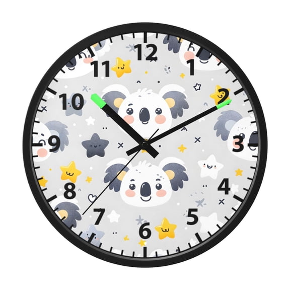 Cartoon Koala and Star Wall Clock 12 Inch Voice Activated Night Light Silent Non Ticking