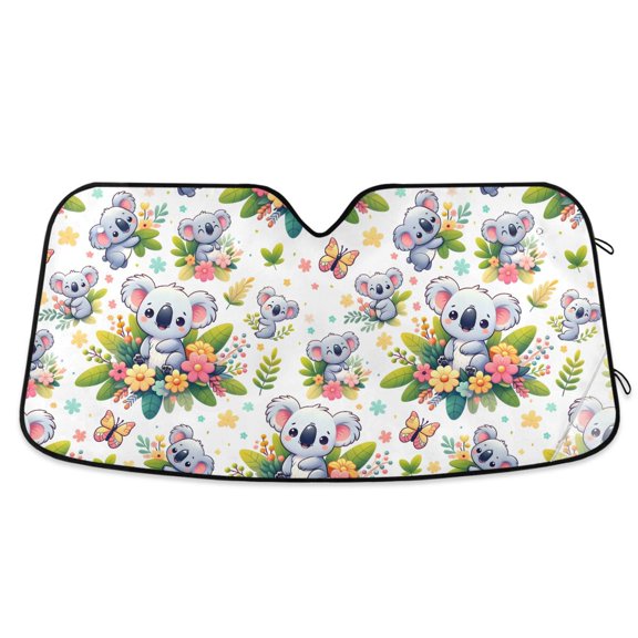 Cartoon Koala in Flower Car Windshield Sun Shade Foldable Car Front Window Visor Heat and UV Protection 53x23.5