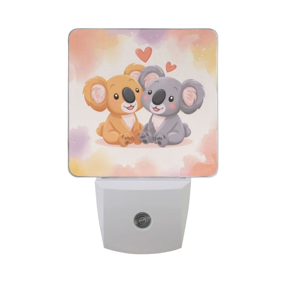 Cartoon Koala in Love Valentine LED Night Light Sensor Lamp Plug-in Adjustable Brightness 2 Pack