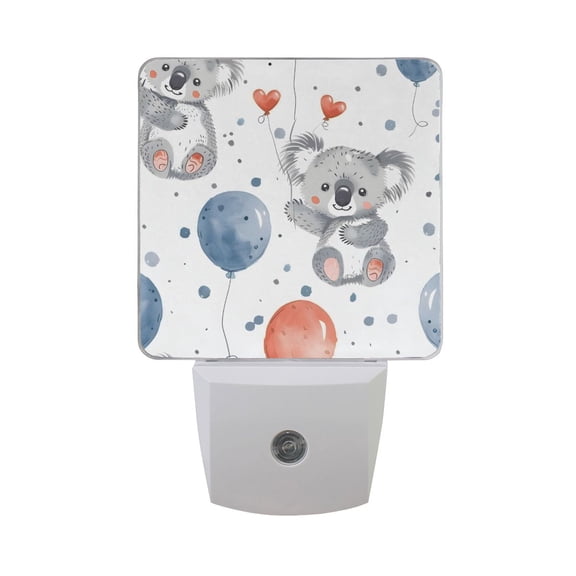 Cartoon Koala with Balloon Night Light 2 Pack LED Nightlight Plug into Wall Dusk to Dawn Sensor Soft White