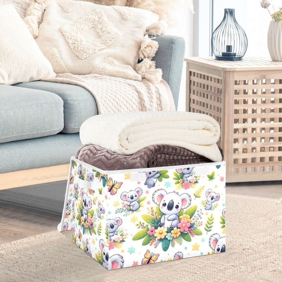 Cartoon Koala with Flower Plant Storage Basket Foldable Laundry Basket Shelf Kids Toy Storage Container Organizer with Handles