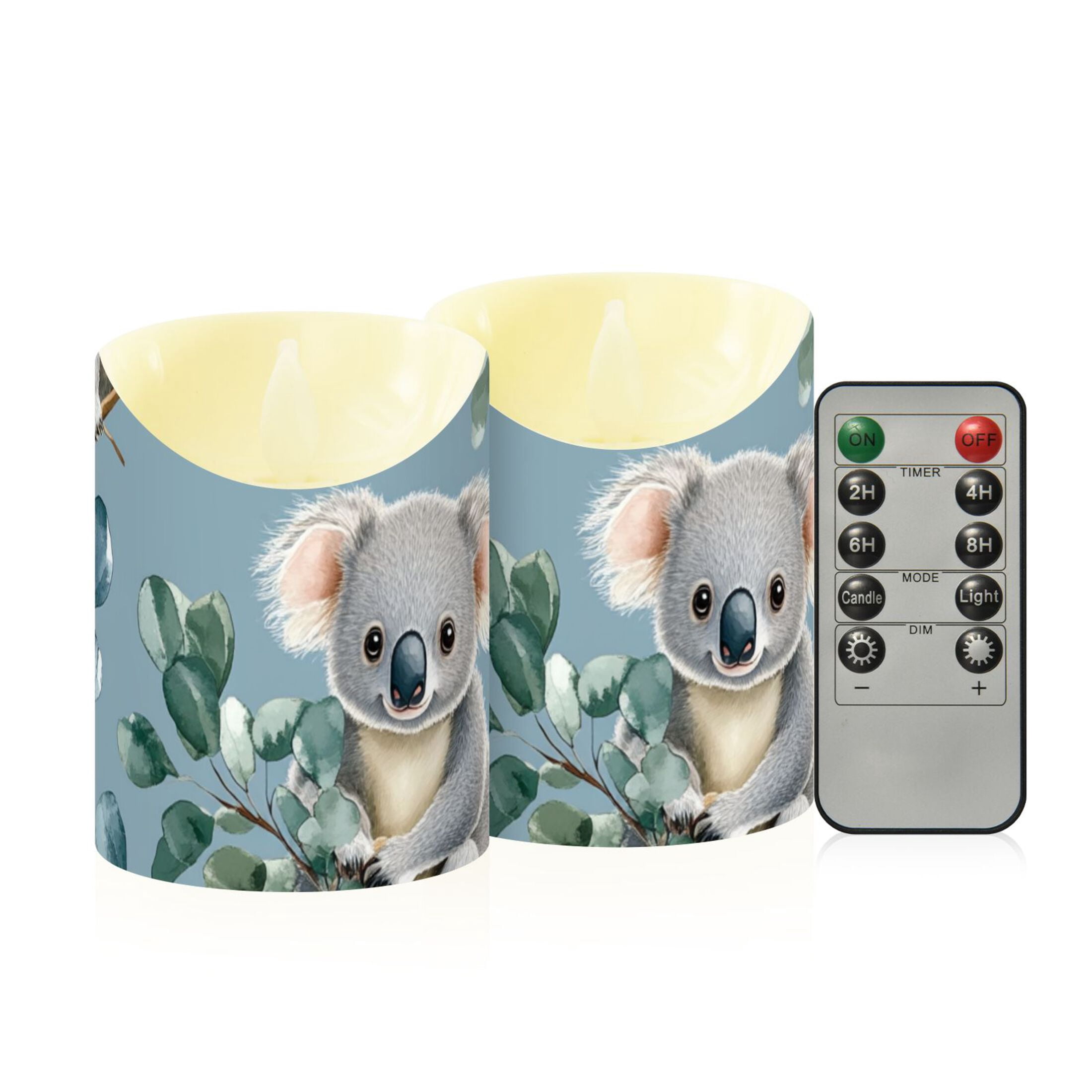 Remote Control Koala Cartoon Koalas with Eucalyptus Leaves Flickering Flameless Candles with ...