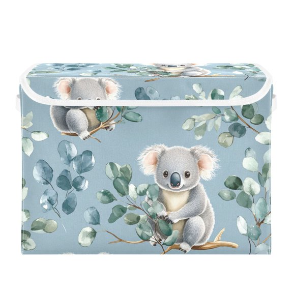 Cartoon Koalas with Eucalyptus Leaves Foldable Storage Bin with Lid and Handle Collapsible Storage Box 16.5 x 12.6 x 11.8 inches