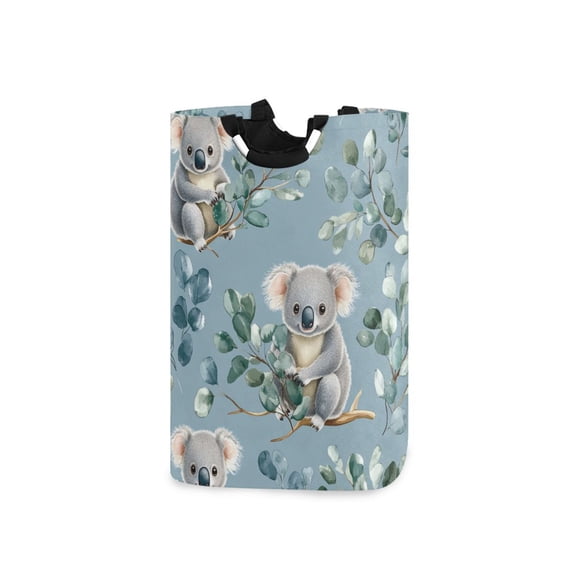 Cartoon Koalas with Eucalyptus Leaves Laundry Basket with Handles Foldable Laundry Hamper Freestanding Washing Bin 50L