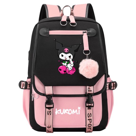 Cartoon Kuro_mi Graphic Backpack Multifunctional Travel Laptop Knapsack Student School Bookbag with USB Charge Port