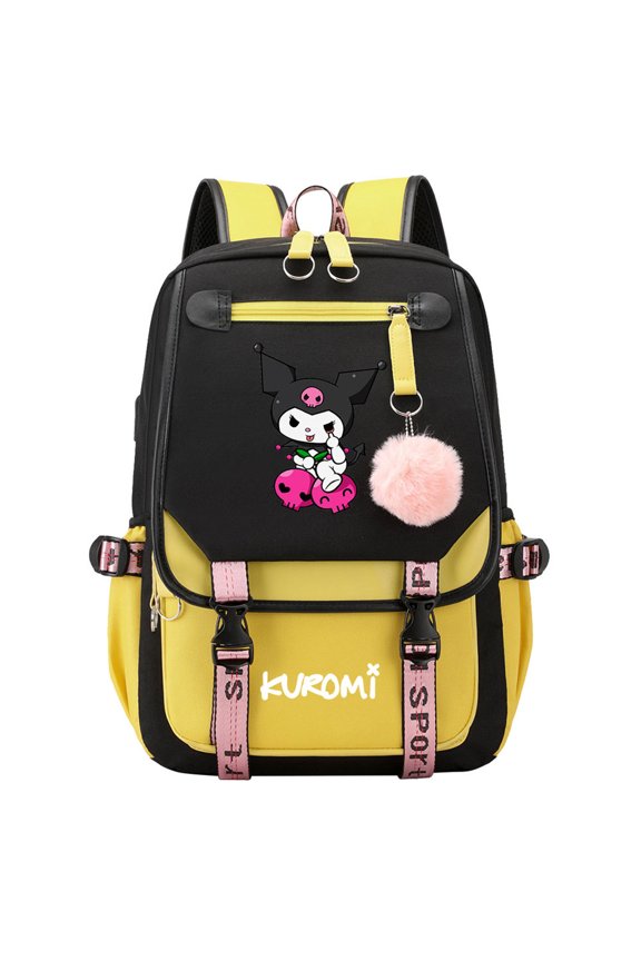 Cartoon Kuro_mi Graphic Backpack Multifunctional Travel Laptop Knapsack Student School Bookbag with USB Charge Port