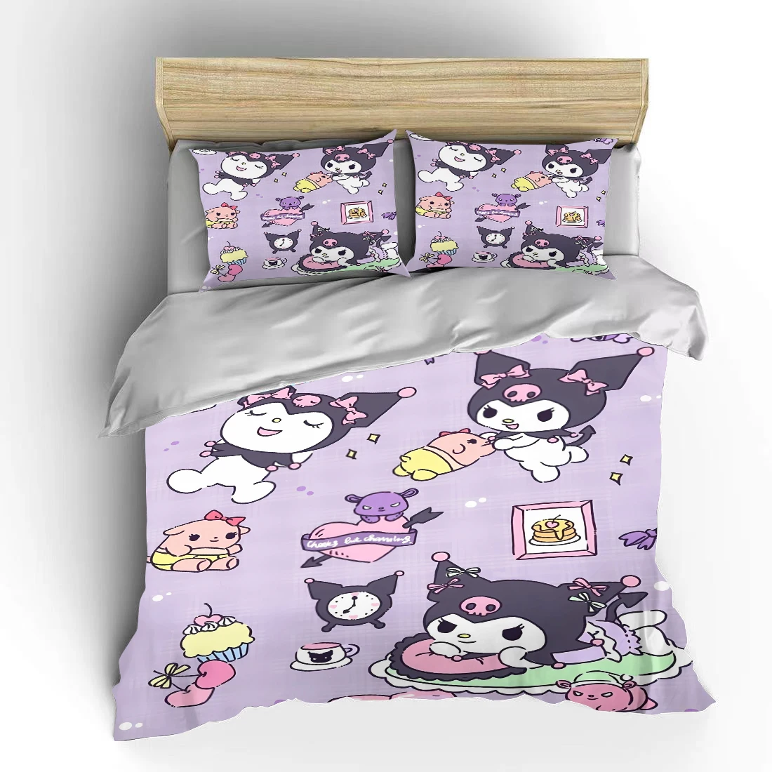 Cartoon Kuromi Bedding Set Sanrio Children 3 Pieces Set King Size Bed ...