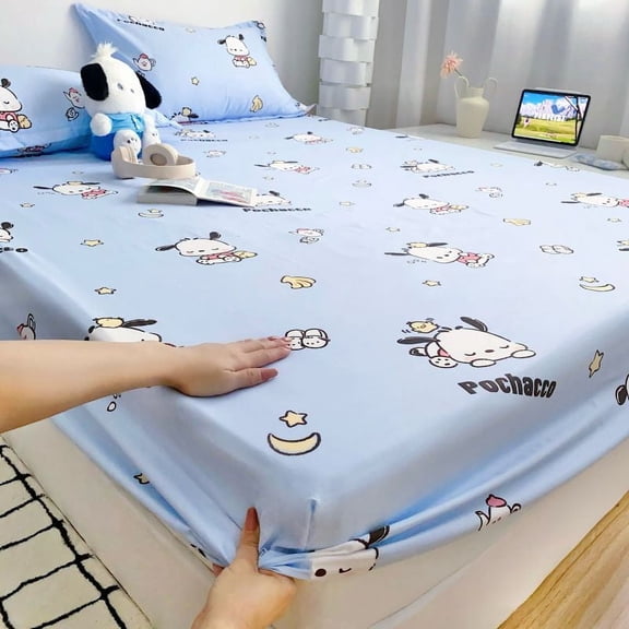 Cartoon Kuromi CNMR KT My MLD 3-piece Fitted Bed Sheet Set (fitted Sheet+2*pillow Case) Single Fitted Sheet Bed Cover Bed Spread Anti-slip