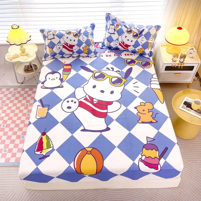 Cartoon Kuromi Cinnamoroll KT single-piece fitted bed sheet two-piece ...