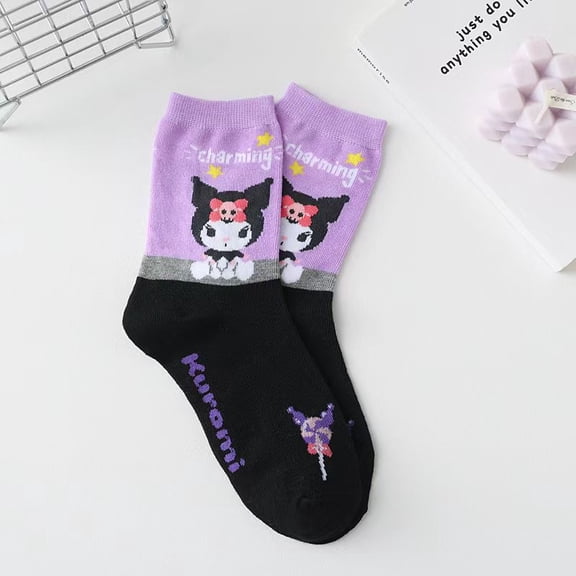 Cartoon Kuromi Female's Socks Combed Cotton Midtube Socks Cute Little Witch Socks Sports Socks For All Seasons