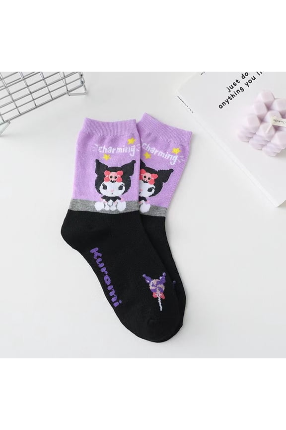 Cartoon Kuromi Female's Socks Combed Cotton Midtube Socks Cute Little Witch Socks Sports Socks For All Seasons