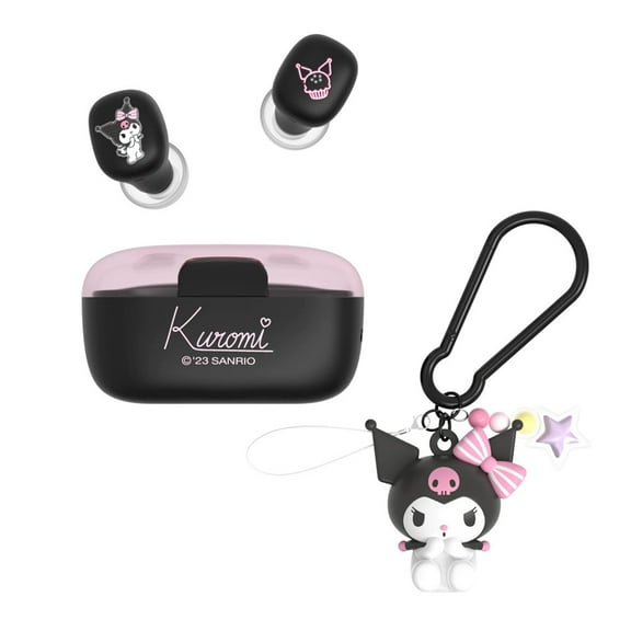 Cartoon Kuromi Wireless Headphones, In-Ear Noise Cancelling Earphones, Lanyard Portable Bluetooth Earphones