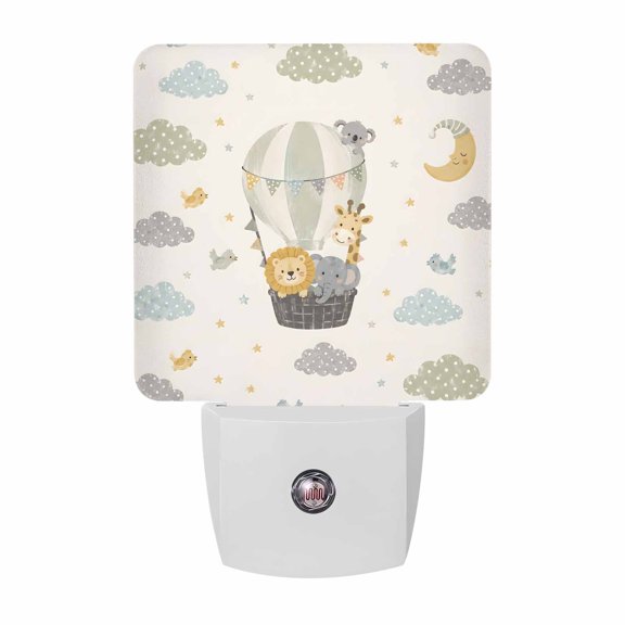 Cartoon LED Night Light, Hot Air Balloon Lion Giraffe Clouds Moon Night Lights plug into Wall with Smart Sensor Dusk to Dawn Sensor for Nursery Bedroom 2.95x4.5in