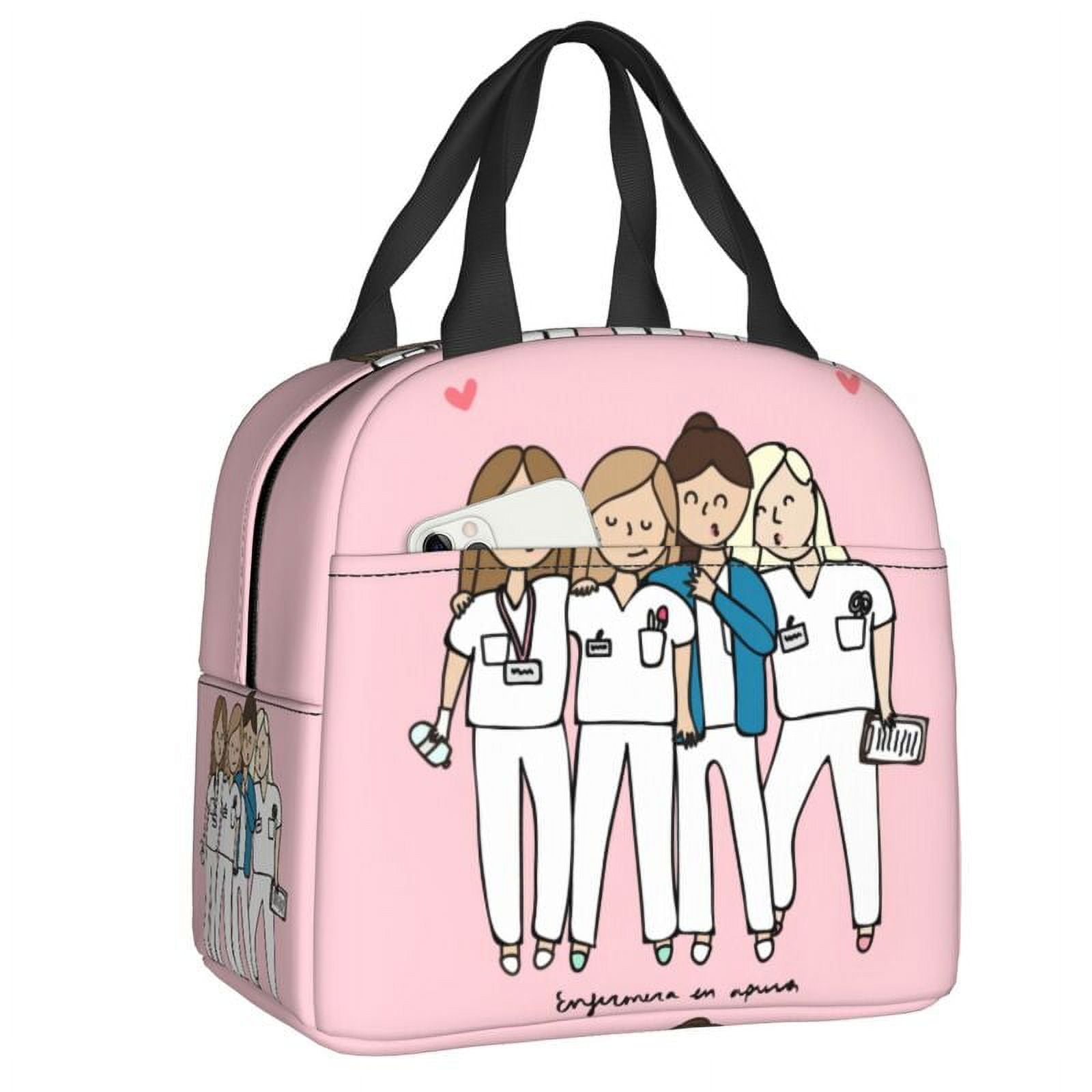 Cartoon Ladies Nurse Doctor Printed Lunch Bag Women Reusable Cooler