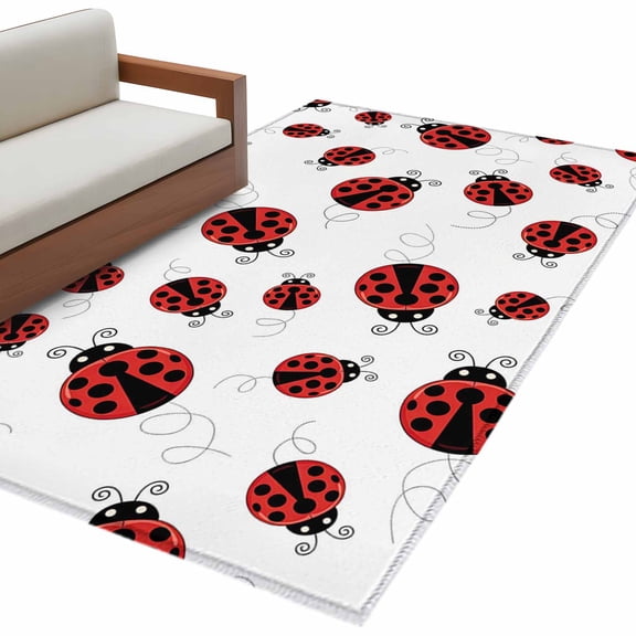 Cartoon Ladybug Area Rug 3x5 FT, Non Slip Entryway Bedside Carpet, Funny Animals Dot Modern Simple Washable Soft Floor Carpet Indoor Mat Non-Shedding Throw Rug for Dorm Kitchen Home Office
