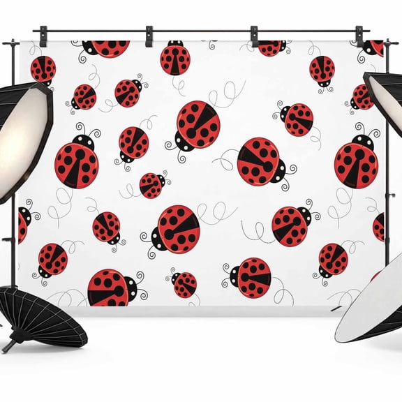 Cartoon Ladybug Backdrop for Photoshoot,Photography Photo Studio Background Wall Backdrop,Funny Animals Dot Modern Simple Back Drop Banner Panel for Portraits Wedding Live Streaming Decor 10x8Ft