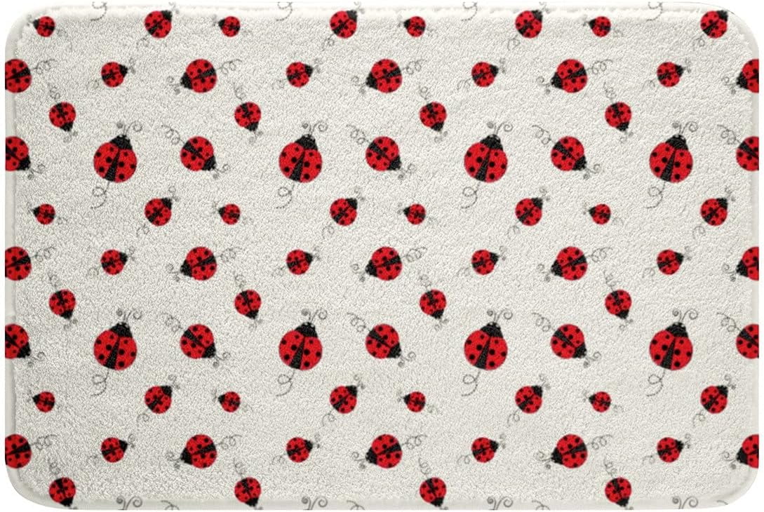Cartoon Ladybug Bath Mat 24x36 inch Red Ladybugs Bathroom Rugs for Kids ...