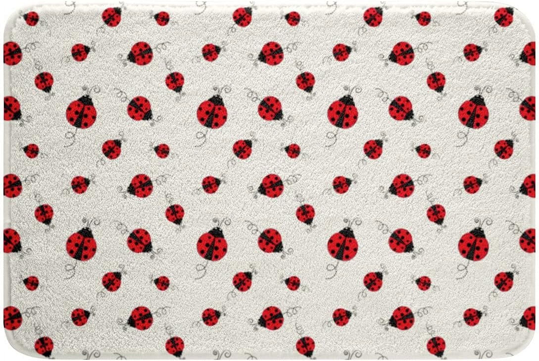 Cartoon Ladybug Bath Mat 30x18 inch Red Ladybugs Bathroom Rugs for Kids