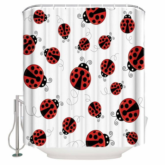 Cartoon Ladybug Bathroom Shower Curtains with 12 Hooks Polyester Waterproof Shower Curtain for Stalls and Bathtubs Funny Animals Dot Modern Simple Decorative Bathroom Privacy Curtain 54x78 Inches